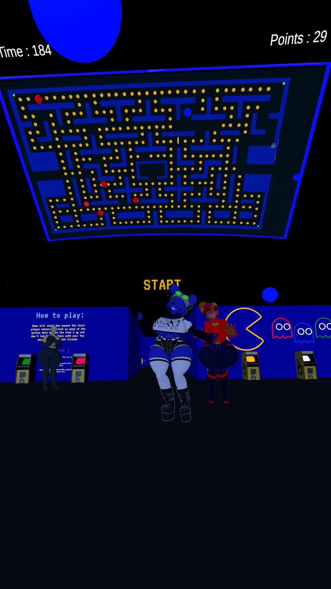 Dsv742's tweet photo. Saw the pac-man world and tried it out with my siblings 
⪧
⪧
⪧
⪧
#vrc #vrchat #VRChatPhotos #vrchatcommunity #vrcgames #fnc #fnia #frennisnightclub #Bonfie #Frenni #PACMAN https://t.co/tLRAjkKHRj
