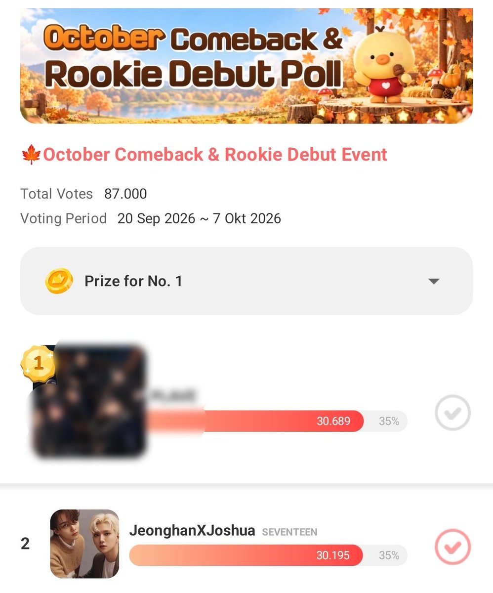 17crewina's tweet photo. [CHOEAEDOL - Reminder]

Carat, Voting October Comeback di aplikasi Choeaedol tinggal 6 Hari Lagi🚨

⏰End: 7 Oktober 2026, 21.59 WIB
🗳 2x Vote per Akun
❗Tidak Collect Amunisi❗
❗Gunakan Semua Device & Akun❗

Selisih semakin besar jika melewatkan sehari saja kesempatan untuk vote. 
Jadi pastikan drop 2x Vote setiap harinya untuk JxJ👇👇👇