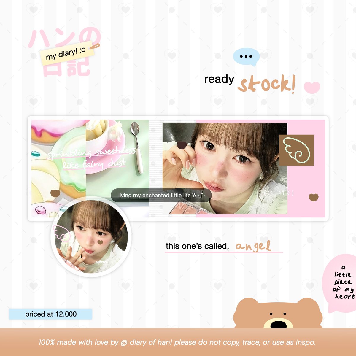 diary__of__han's tweet photo. halooo teman timun, help repost yaaa! maaci :3 💫

aku punya 6 layout ready stock (asa, wony, yeon, carmen, dan yuha) dengan harga tertera pada gambar yang bisa teman teman jemput 🐈‍⬛ sudah free retext yaaa, ayo jajan! >____< #zonauang https://t.co/AdwEZsWfzJ