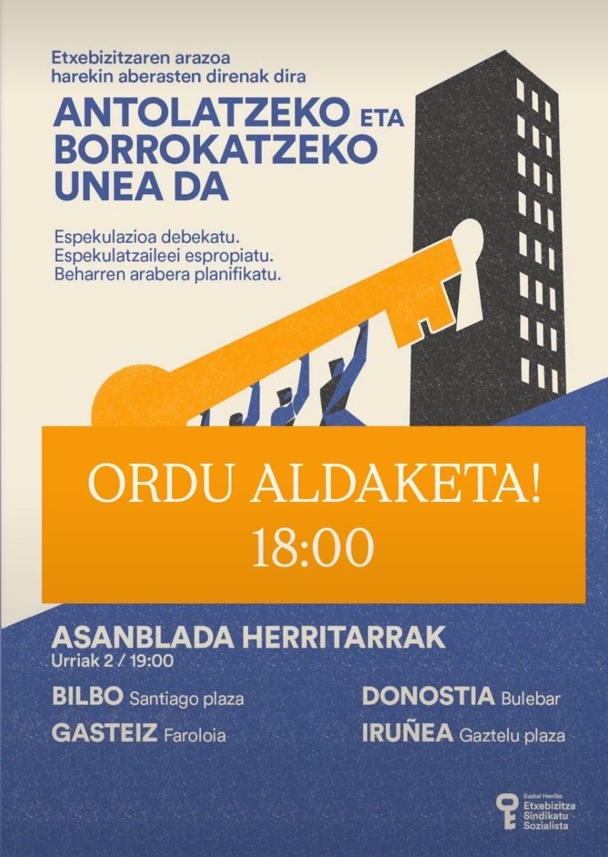 GKSozialista's tweet photo. 🚩 Espekulazioaren aurka eta denontzako etxebizitza eskubidearen alde antolatu eta kaleak hartu behar ditugu. Norabide horretan, dei egiten dugu Hego Euskal Herriko hiriburuetan antolatu diren manifestazioetara.

Gazte langileok mobilizatzeko eta borrokatzeko unea da. https://t.co/pTUlZB38FB