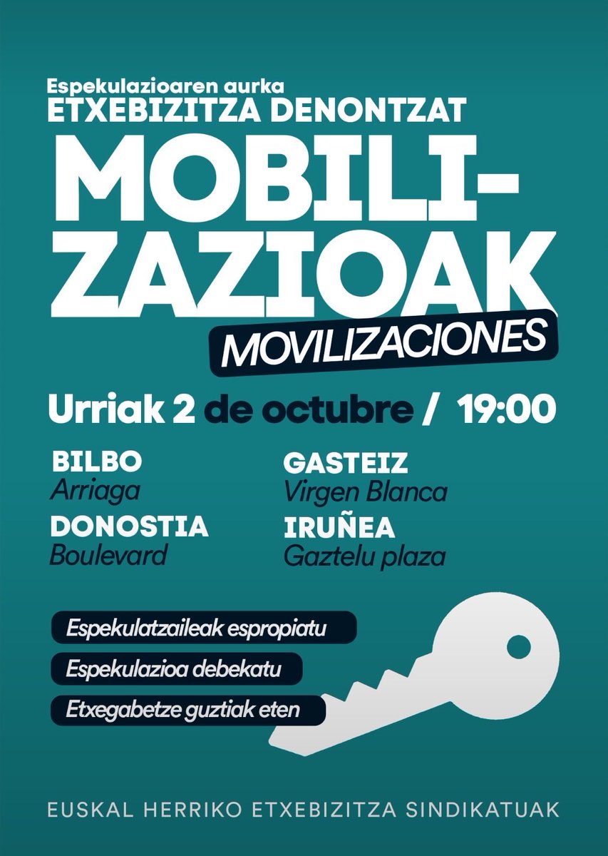 GKSozialista's tweet photo. 🚩 Espekulazioaren aurka eta denontzako etxebizitza eskubidearen alde antolatu eta kaleak hartu behar ditugu. Norabide horretan, dei egiten dugu Hego Euskal Herriko hiriburuetan antolatu diren manifestazioetara.

Gazte langileok mobilizatzeko eta borrokatzeko unea da. https://t.co/pTUlZB38FB