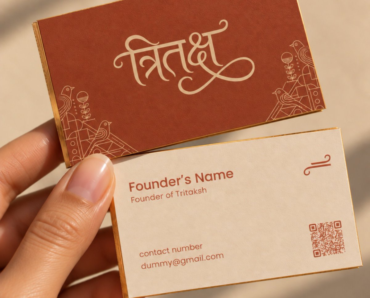 RotliwalaSakhi's tweet photo. Every Indian luxury label speaks the same language: maroon, gold, paisley and an English serif. 

For Tritaksh, we drew a Devanagri logo that moves like a thread, folk sparrows in modern lines, and a pallete of terracotta and champange sand. https://t.co/6rLlejEYQQ