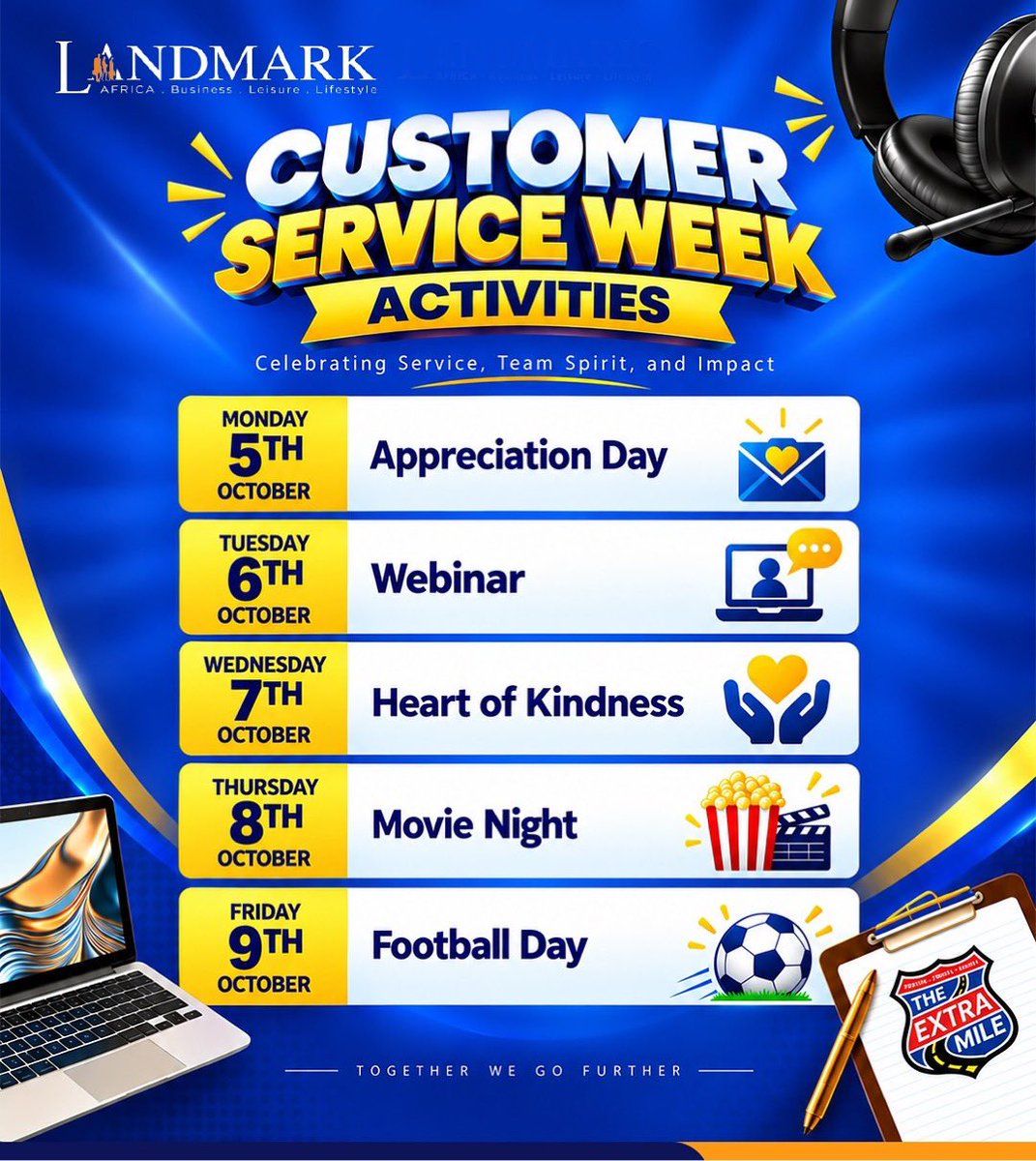 landmarkafrica's tweet photo. Small actions. Lasting impressions. The extra mile. 💙 This Customer Service Week, we’re celebrating the people, kindness and team spirit that make every Landmark experience special.

Join us from 5–9 October for a week of appreciation and connection. 

#CustomerServiceWeek2026 https://t.co/CVtOMG6YO3