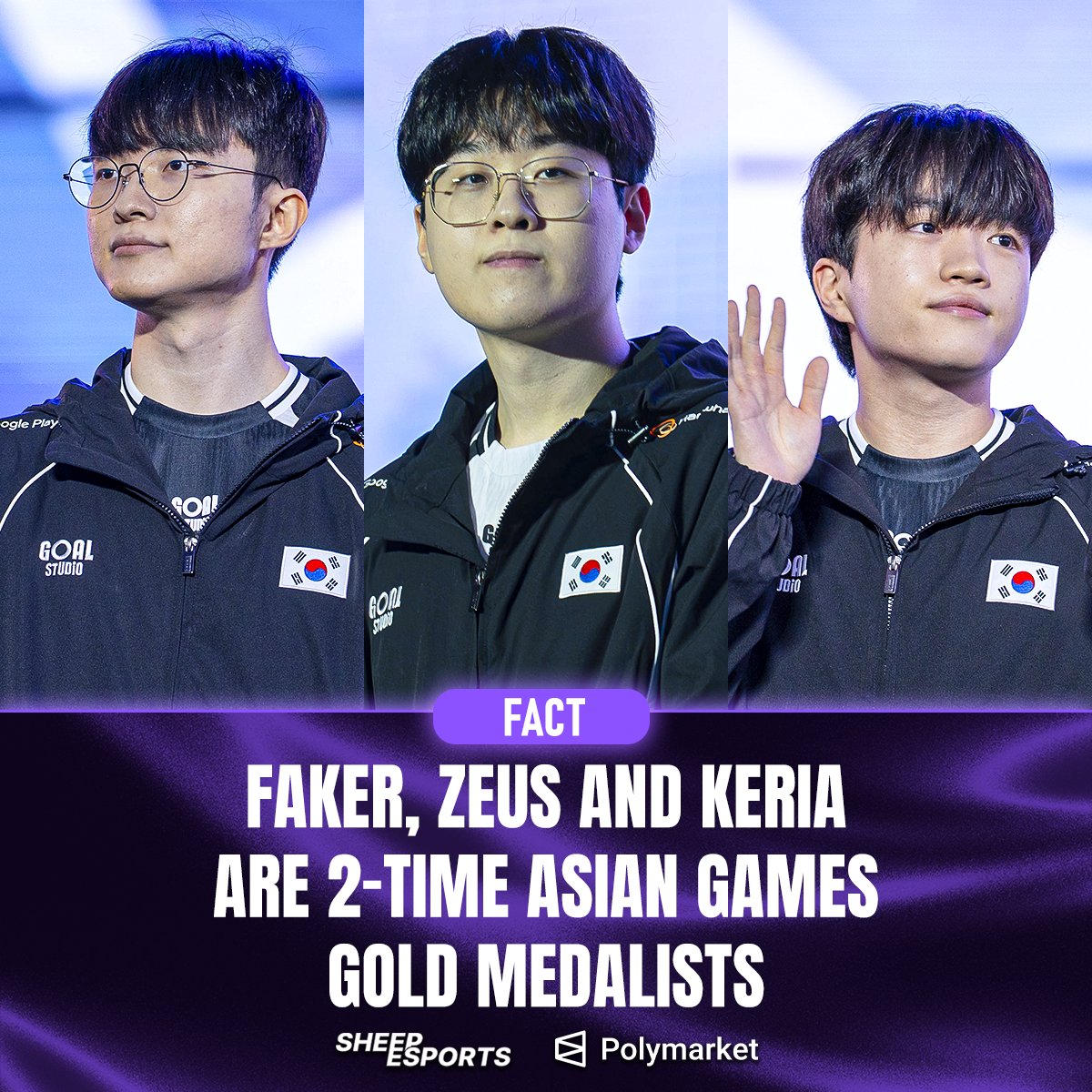 Sheep_Esports's tweet photo. Faker 🇰🇷, Zeus 🇰🇷, and Keria 🇰🇷 are double Asian Games gold medalists

2022 Asian Games 🥇
2026 Asian Games 🥇 https://t.co/kx1LsWGtDn