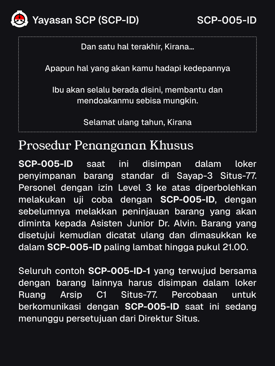 YayasanSCP's tweet photo. SCP-005-ID - Nyonya Baguette (3/3)
SCP-005-ID ditulis oleh T-thalia
https://t.co/uqPND9PAIE
#scp #scpfoundation #scpindonesia #scpid #yayasanscp https://t.co/6Ylx0tKcLI