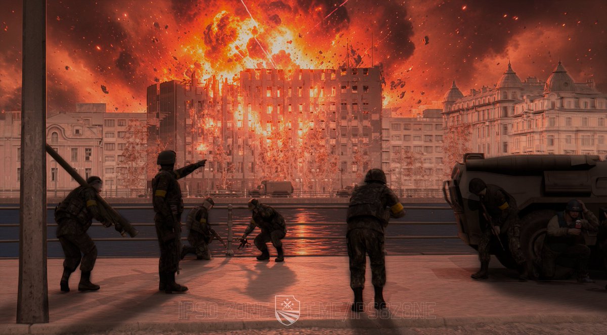 CHERTAnews's tweet photo. Pro-government CDF fighters observe an airstrike on the Chernarus Ministry of Defence building.
Novigrad, Chernarus.
20:26, October 10, 2012. https://t.co/Bmm9zgL1bt
