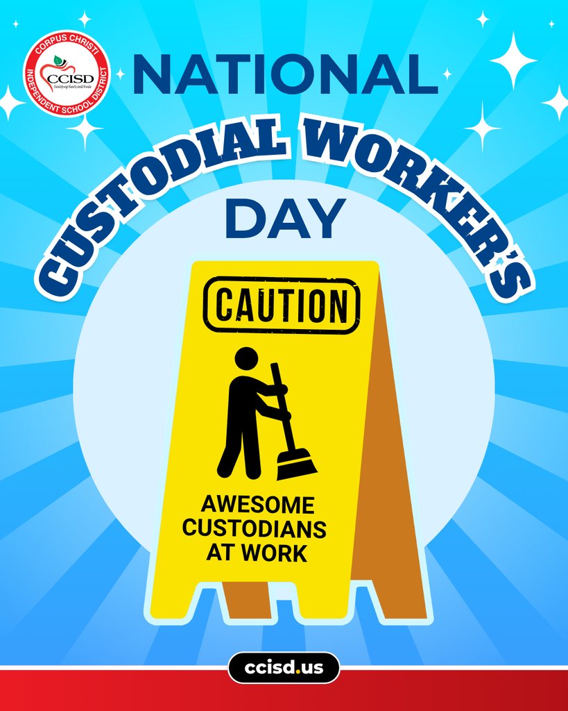 CCISD's tweet photo. Today, we celebrate the hardworking custodians who keep our schools clean, safe and ready for learning every day! Thank you for all you do for CCISD! ❤️ https://t.co/kcNUYkiX2E