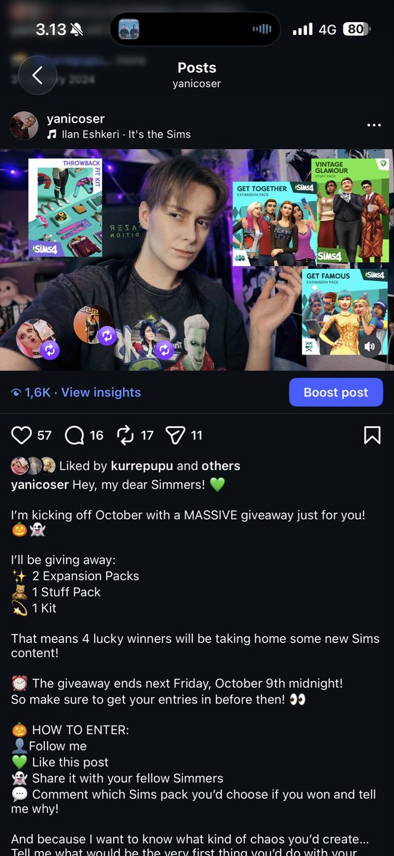 Yanicoser's tweet photo. Guys! I’m having a massive giveaway on my IG!! Go tell all your fellow simmers 💚 https://t.co/yazv4xp5yz
