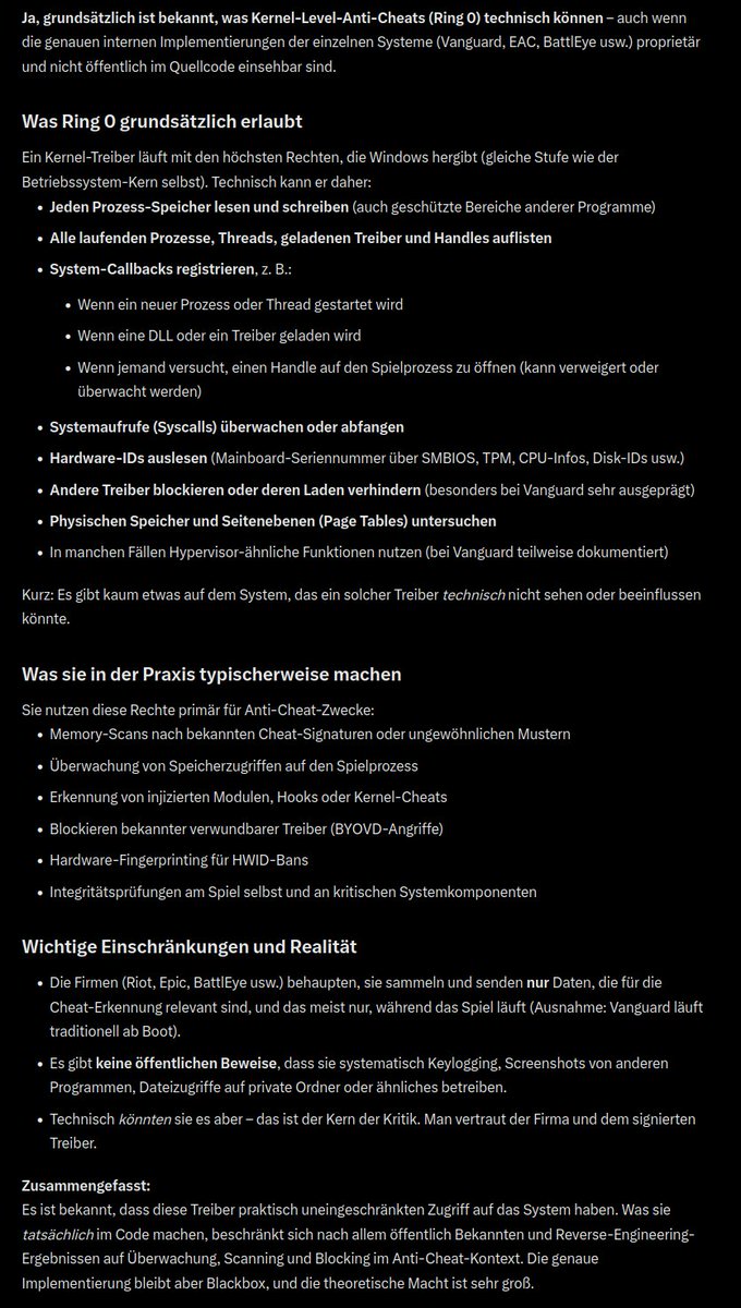 _PeterLehmann_'s tweet photo. #gaming #rootkit #windows 
Eine Software, die sich tiefer einnistet als das Betriebssystem selbst, sich der Kontrolle des Nutzers entzieht, sich unsichtbar macht und Hardware-IDs dauerhaft sperrt, verhält sich exakt wie ein Rootkit (eine hochentwickelte Art v. Schadsoftware) https://t.co/iJljlPnfE7