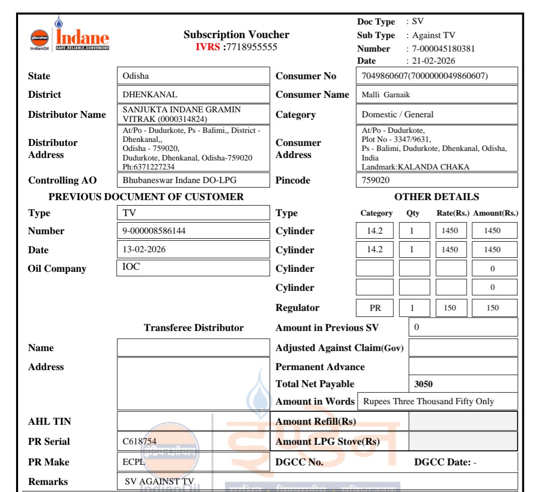 DebaGarnaik's tweet photo. @MoPNG_eSeva Dear @IndianOilcl @MoPNG_eSeva Sir, Actually Our problem is we Transferred Gas (TV) to SANJUKTA INDANE GRAMIN VITRAK(000314824) but The Installation Order Automatically Generated at  { BANTALA INDANE GRAMIN VITRAK (000269311) } So Gas Service Activation is pending at BANTALA . https://t.co/6219J5E7kl