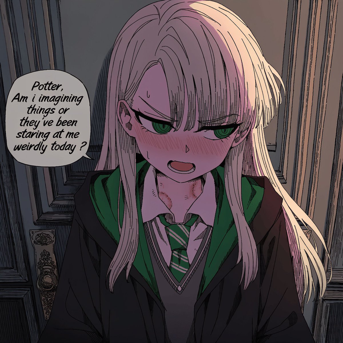 AnantaAI99's tweet photo. Fem Draco confronts Potter after school

"Girl... check your neck" https://t.co/nThVcY5fuj