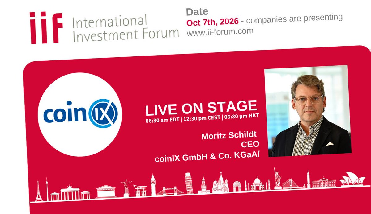 coin_ix's tweet photo. Join our CEO, @SchildtMoritz, at the 20th International #Investment Forum (#IIF) as he shares how #coinIX identifies &amp; manages investments in liquid #Tokens &amp; early-stage #blockchain projects.
Register 👉https://t.co/5AhLYm8pWr https://t.co/KfmnBagUss