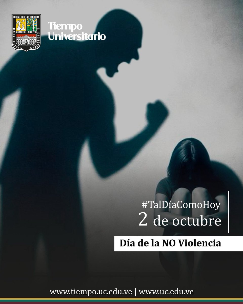 UCarabobo's tweet photo. #TalDíaComoHoy desde el 2007 la Asamblea General de las Naciones Unidas proclamó el Día de la NO Violencia para conciencia pública, a través de la educación. Rinde homenaje a Mahatma Gandhi, líder de la independencia de la India y pionero de la filosofía de la NO Violencia. https://t.co/6natGM7kXA
