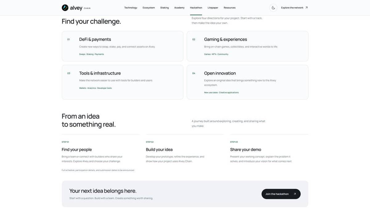 AlveyChain's tweet photo. 🛠 BUILD THE NEXT CHAPTER OF ALVEY

We’re preparing an Alvey Chain hackathon for Q4 2026–Q1 2027, bringing builders together to turn bold ideas into projects.

DeFi, gaming, developer tools and fresh concepts. We want to see what you can create on Alvey.

Tracks, participation details and the full schedule will be revealed as preparations move forward.

Builders, start thinking big.
robinhood:0x302dacc52492095fb054937112a5aac4617ecfb3