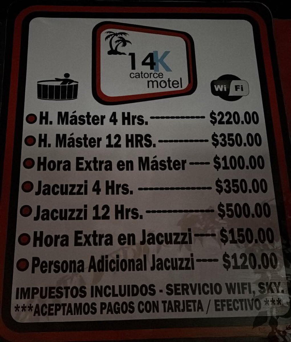 ChicxCuriosxCDC's tweet photo. ¿Qué tal el Motel "14 K" en Ciudad del Carmen y sus promociones del mes de Octubre 2026? 

#CiudadDelCarmen #Motel #14K https://t.co/bd8Mzv2lgu