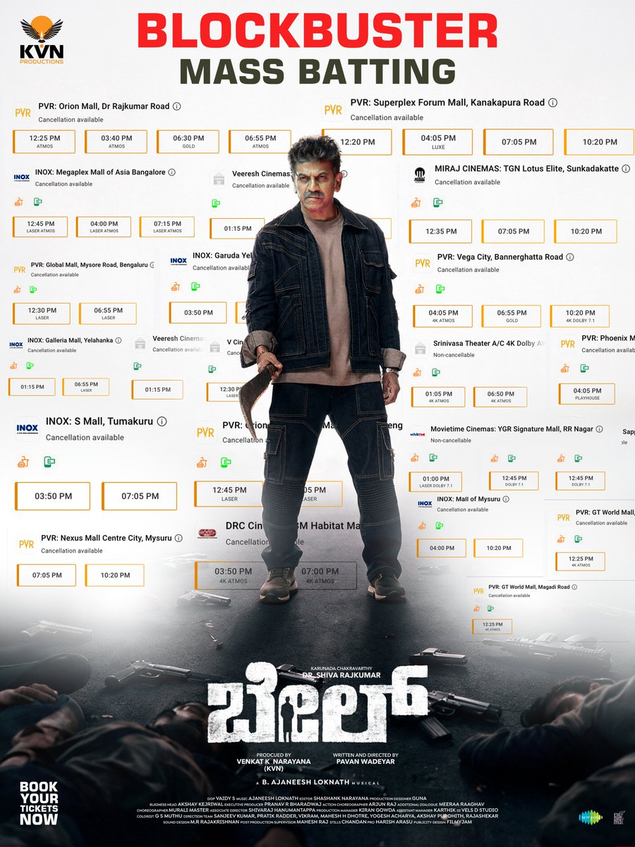 KvnProductions's tweet photo. Block Buster 💥
BAIL IS TRENDING EVERYWHERE 🔥
Have you booked your Bail yet?

#Bail In Cinemas | Book Your Tickets Now🎟️

Book My Show - https://t.co/F3vFSqRVAk

District - https://t.co/8zAynH1dfF

#Bail @KvnProductions @Nimmashivanna @YogeshMada @LiveJayaram @Saikumaractor @PavanWadeyar @saregamasouth @ajaneeshb @PROHarisarasu @The_BigLittle #BailOnOct2 #BailInCinemasNow.