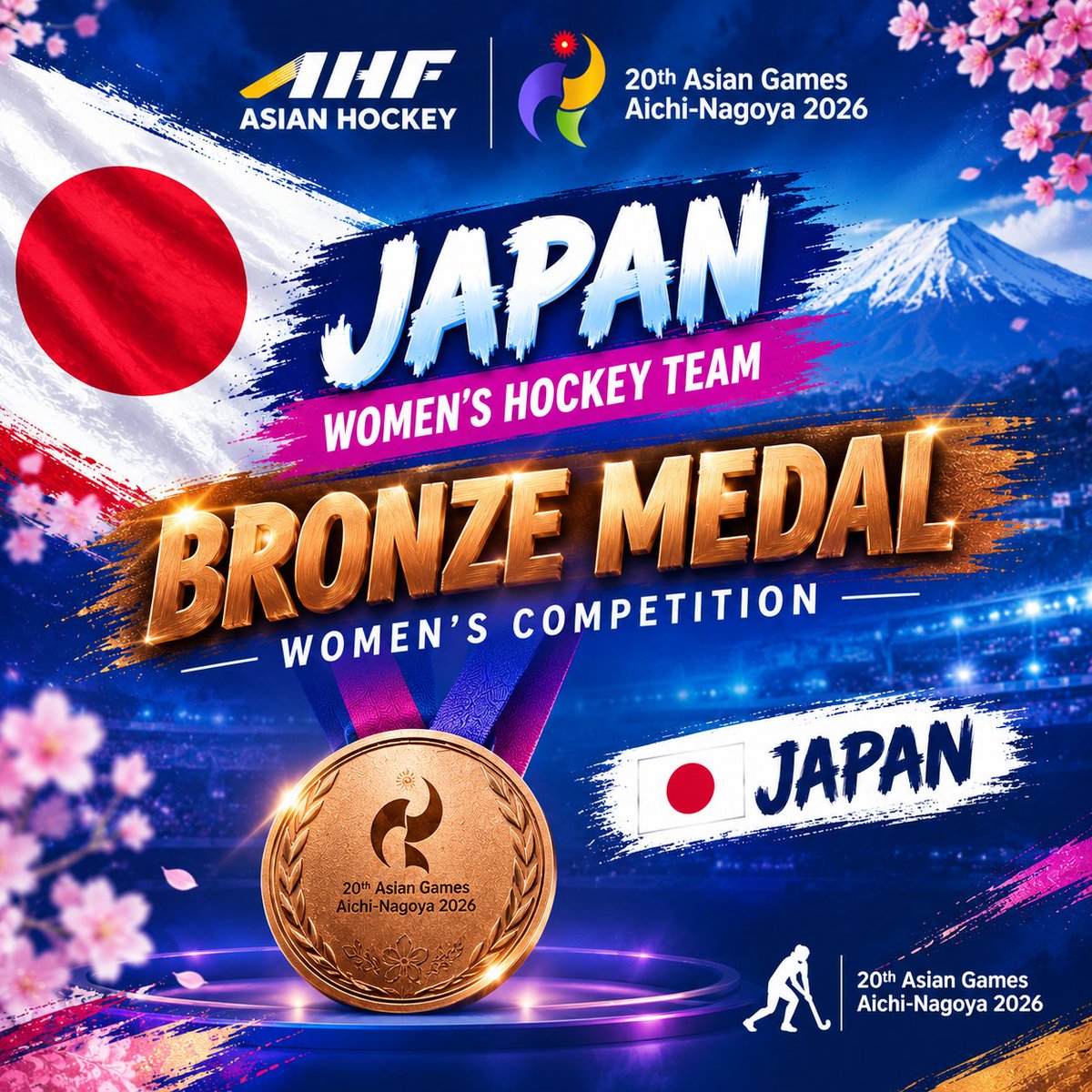 asia_hockey's tweet photo. 🇯🇵🏑 JAPAN WIN THE BRONZE MEDAL! 🥉

Japan celebrate a memorable bronze medal finish in Women’s Hockey at the 20th Asian Games Aichi-Nagoya 2026! A proud moment for the team as they secure a place on the podium on home soil! 👏🔥 https://t.co/3KWVmioCDR