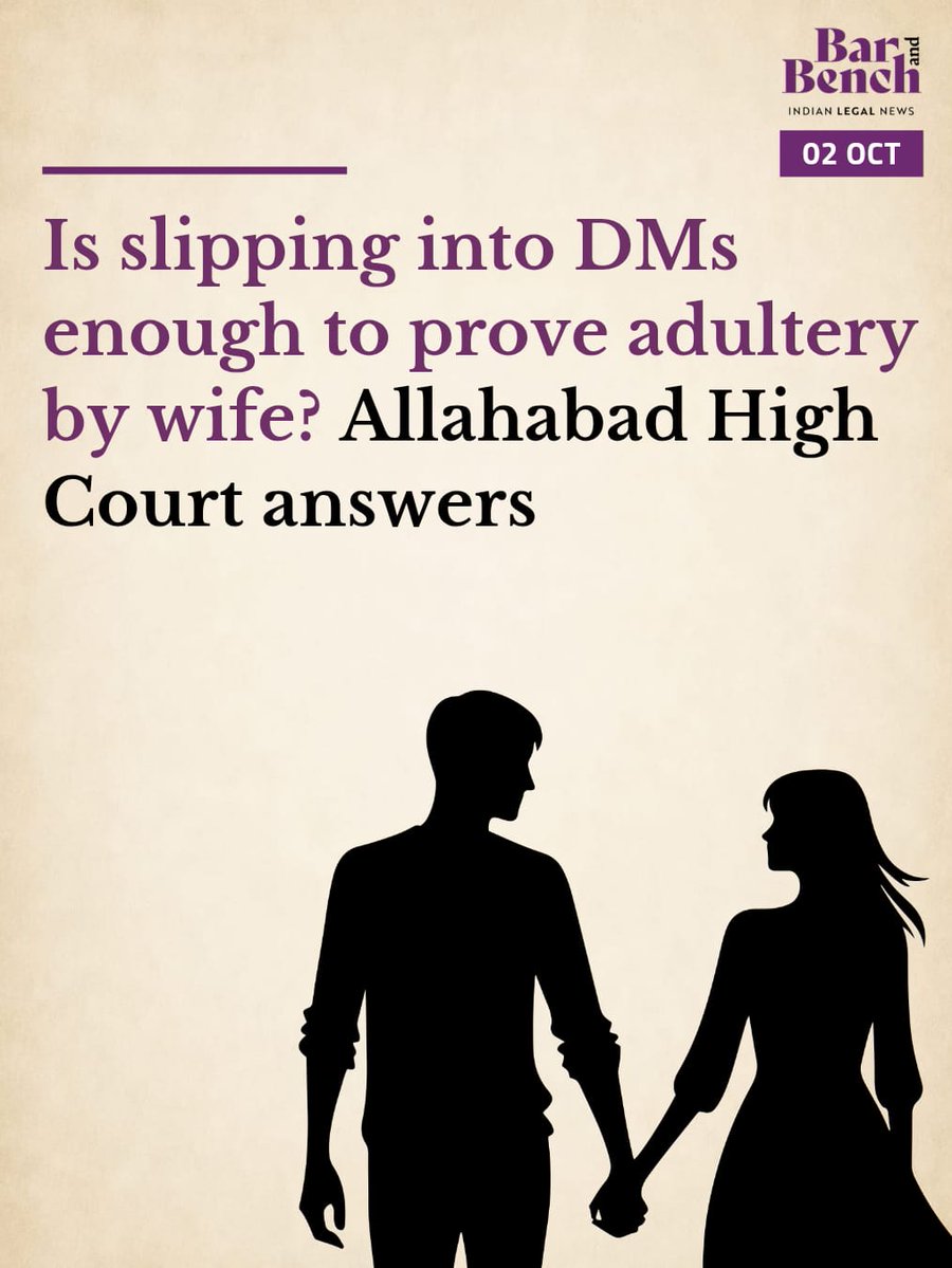 barandbench's tweet photo. Is slipping into DMs enough to prove adultery by wife? Allahabad High Court answers

Read the Order: https://t.co/HNYEflU01v https://t.co/vAR435FN3w