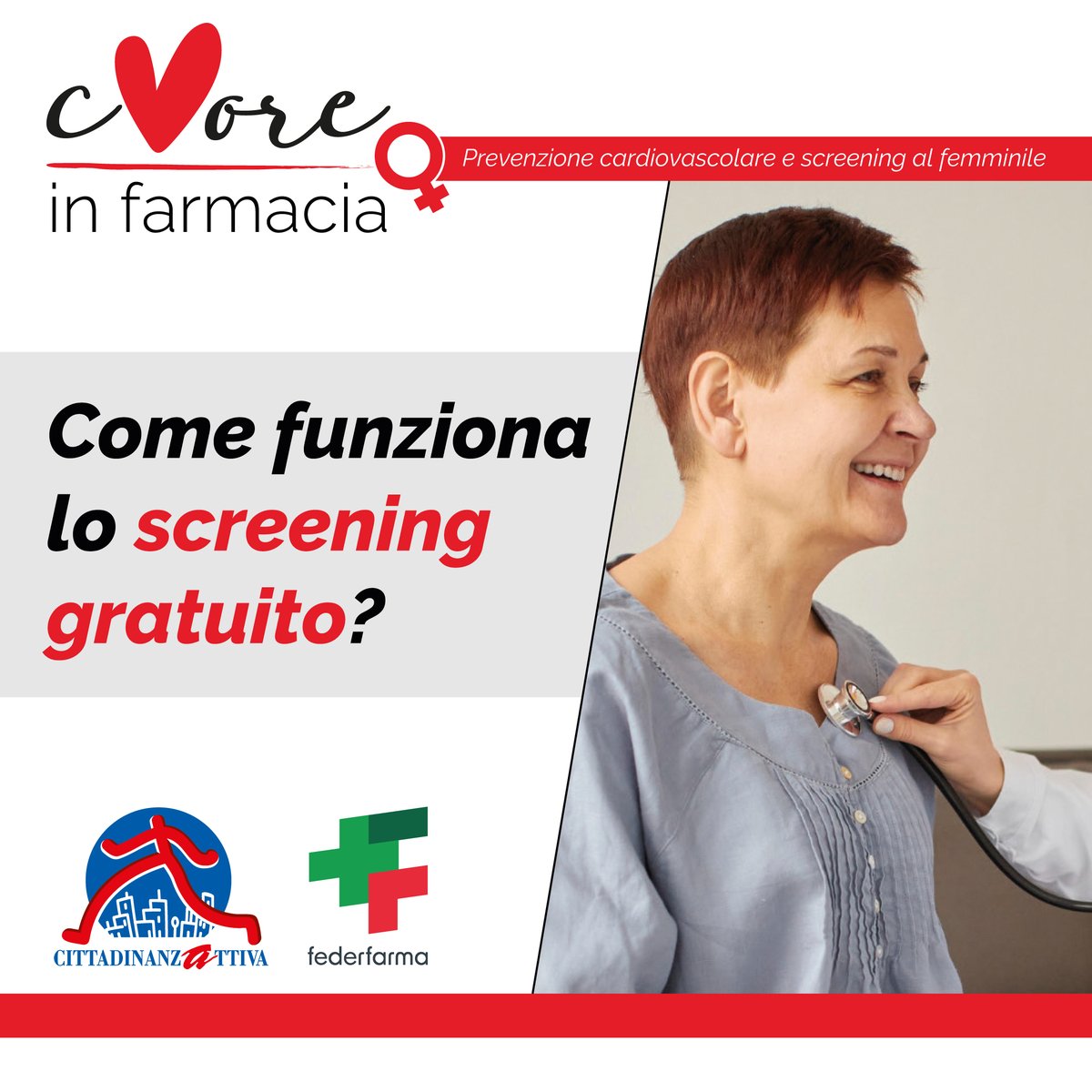 Cittadinanzatti's tweet photo. Come funziona lo screening #cuoreinfarmacia?

👩 Per #donne dai 40 ai 60 anni
🇮🇹 In TUTTA Italia
🏥 Gratuito presso le #farmacie aderenti fino al 31/10

Fai la scelta giusta per la tua #salute!

📍https://t.co/98hFVIIvuo

@FederfarmaITA #salutedonna https://t.co/rwFU30qiZf