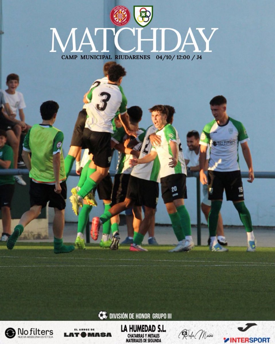 RHilo128's tweet photo. 🟢⚪️
⏭️ MATCH DAY
🆚 @GironaFC @GFCAcademia 
📆 Domingo - Igandea 04/10/2026
🕢 12:00h
➗ División de Honor
🏟️ Camp de Futbol municipal de Riudarenes

#AupaOberena🟢⚪️ https://t.co/bWnn6lUB8n