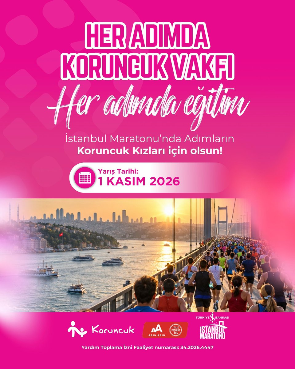 Koruncuk's tweet photo. İstanbul Maratonu’nda Koruncuk Vakfı için koş, kız çocuklarının eğitim yolculuğuna sen de destek ol. Birlikte daha güçlü, daha aydınlık yarınlara!💖 https://t.co/6Appq9ciav