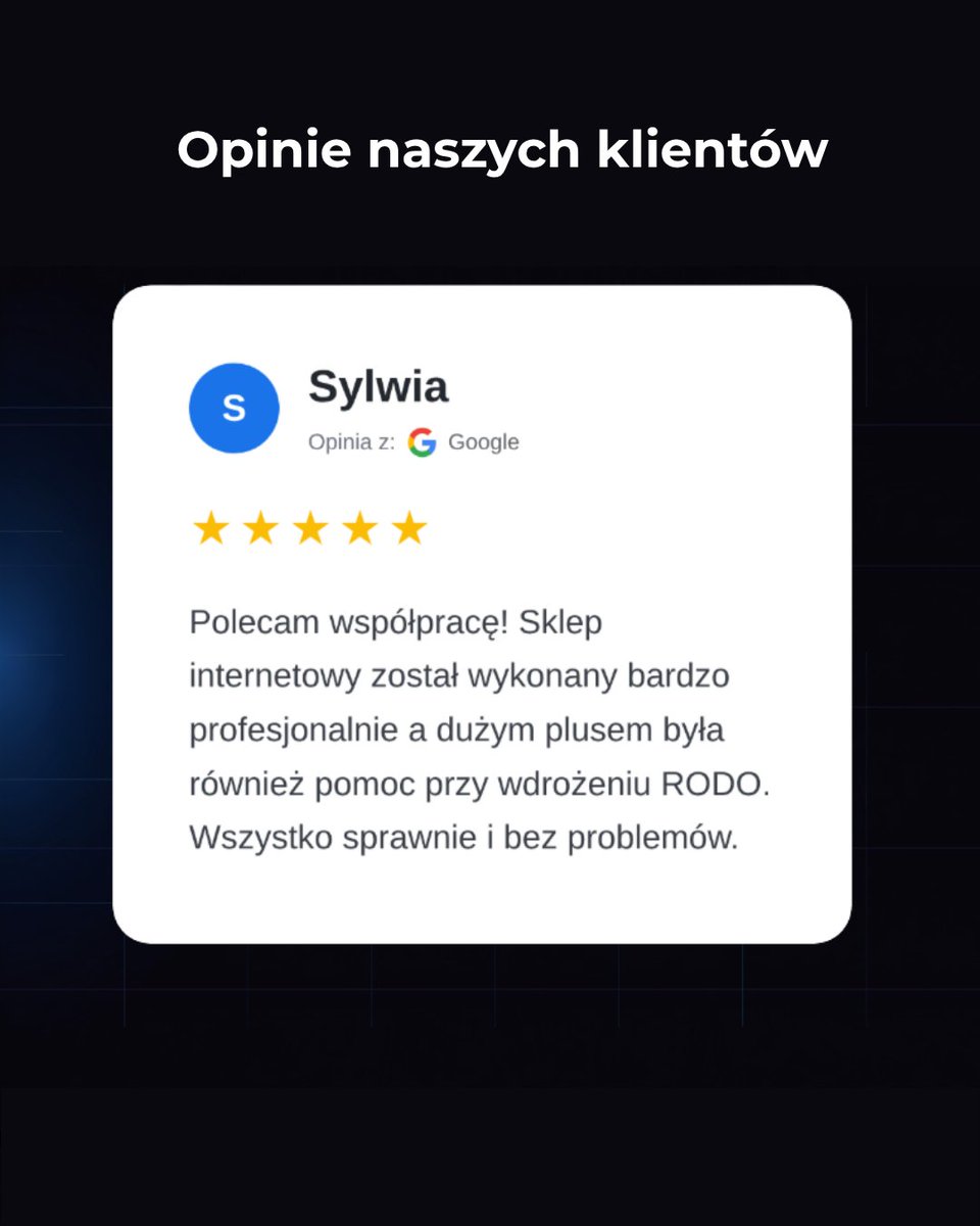 rjoachimiakPL's tweet photo. Sklep internetowy to nie tylko produkty i koszyk. To też RODO. Sylwia doceniła jedno i drugie: 5/5 ⭐ https://t.co/TWGxgDCPV9 #sklepinternetowy https://t.co/CuLoE9HyR0