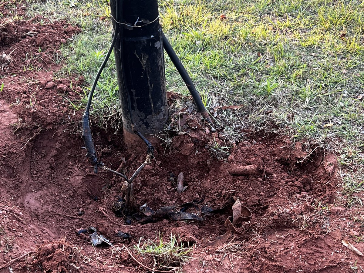 Elainetjie's tweet photo. @CityPowerJhb @Our_DA How is this legal and ethical? 
City power left a job in front of our house like this, that caused an electrical explosion and left us without electricity. 
We have been struggling for two days to get City power to come a fix it and restore our electricity! https://t.co/Sdi11hmlHj