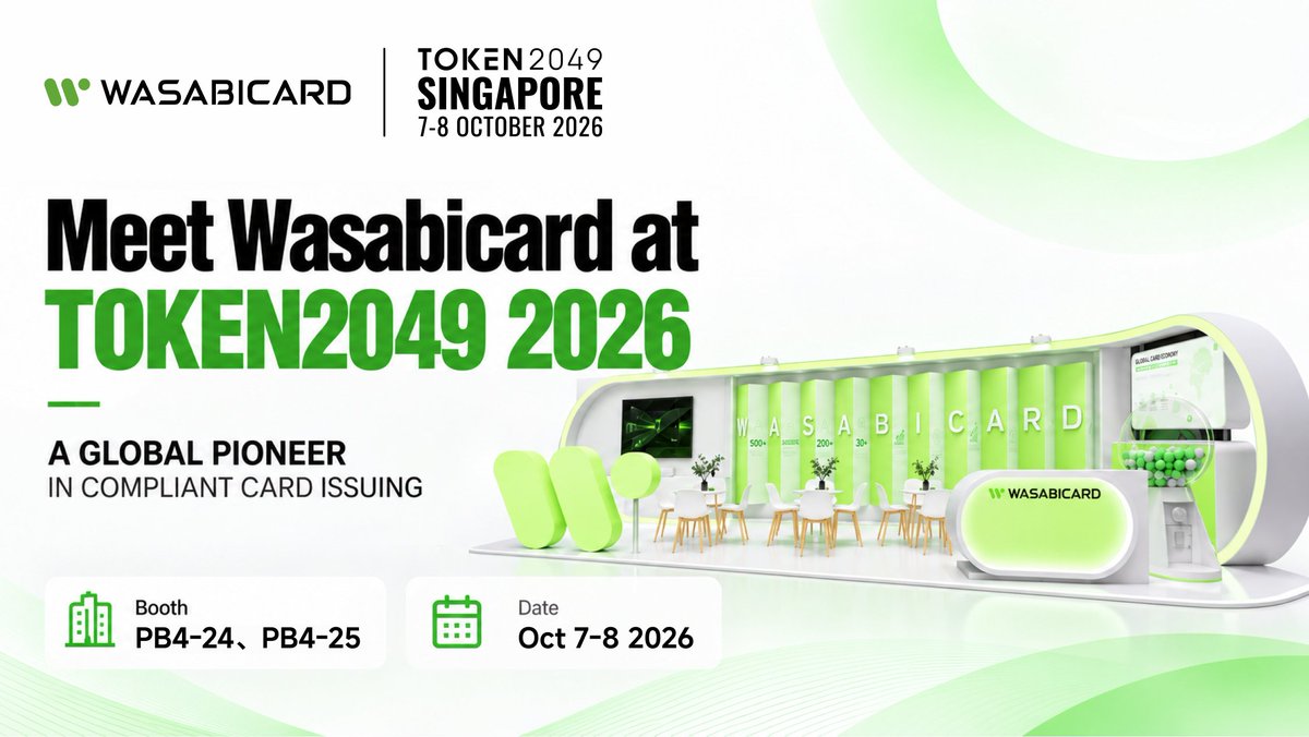 wasabicard's tweet photo. WasabiCard is heading to @token2049  Singapore! 🇸🇬

Meet our team on October 7–8 to explore our global card issuing and cross-border transfer solutions for businesses expanding internationally.

📍 Booths PB4-24 & PB4-25

🗓 October 7–8, 2026 | Singapore
Whether you’re looking to launch your own card programme or move money across borders, stop by our booth. We’d love to hear what you’re working on.

See you in Singapore!