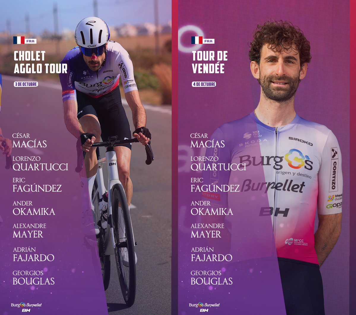 BurgosBH's tweet photo. Recta final de temporada con dos pruebas de la Copa de Francia: @CAGGLOTOUR y @TourdeVendee 🇫🇷

✅ Clásicas para velocistas y puncheurs, con el esperado regreso de @oka_ander tras su lesión

📝📲 https://t.co/EM45UihE56

#CicloturismoBurgos #CholetAT26 #TDV2026 https://t.co/zG8aGfhXXu