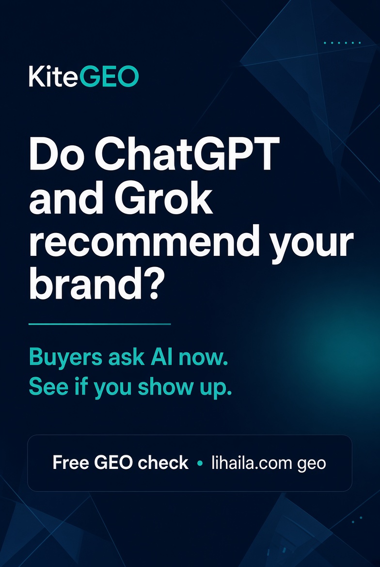 LihaiLaLLC's tweet photo. Buyers ask ChatGPT and Grok now. Not Google.

KiteGEO asks the same questions and shows whether your brand gets named — and who gets recommended instead. #GEO

https://t.co/Z0huCnlhMM https://t.co/gVTKC45S7M