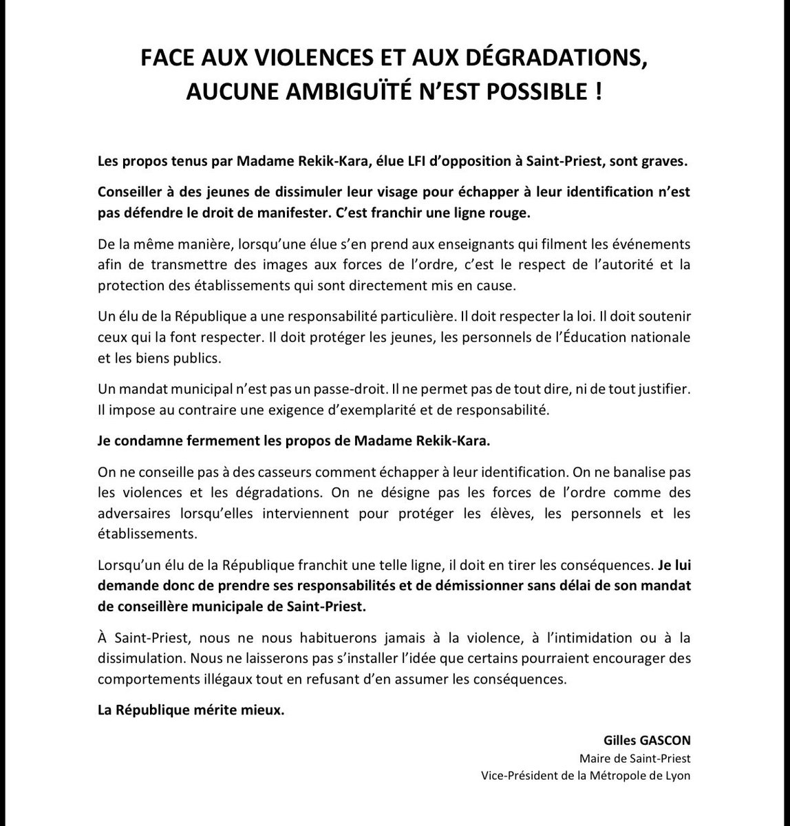 GillesGascon's tweet photo. Je condamne avec la plus grande fermeté les propos tenus par Mme Rekik-Kara. Ce n’est pas digne d’une élue de la République ! https://t.co/nqoQXUDcx3