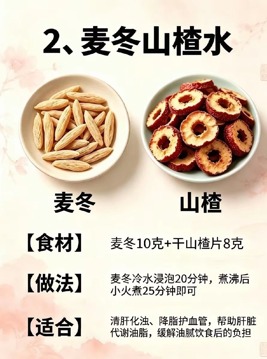 SoulSloop99's tweet photo. 经常熬夜上火｜8组麦冬养生茶饮喝起来
经常熬夜、应酬多，很容易口干上火、情绪烦闷。
麦冬养阴润燥，分享8组日常食疗茶饮，居家煮水、泡水都很方便👇
✅西洋参黄芪党参麦冬｜熬夜疲惫、气色差
✅麦冬山楂水｜重油重腻饮食之后喝
✅麦冬陈皮水｜胀气嗳气，爱生闷气
✅麦冬玉竹水｜皮肤干、眼干、口干舌燥
✅麦冬百合水｜阴虚燥热，帮助舒缓身心
✅麦冬枸杞水｜熬夜用眼过度
✅麦冬菊花水｜肝火旺盛，代谢慢
✅麦冬玫瑰花水｜疏肝解郁，提亮气色
⚠️温馨提示：食疗仅作日常保养，体质虚寒、脾胃容易腹泻不要过量饮用。身体不适请及时就医。