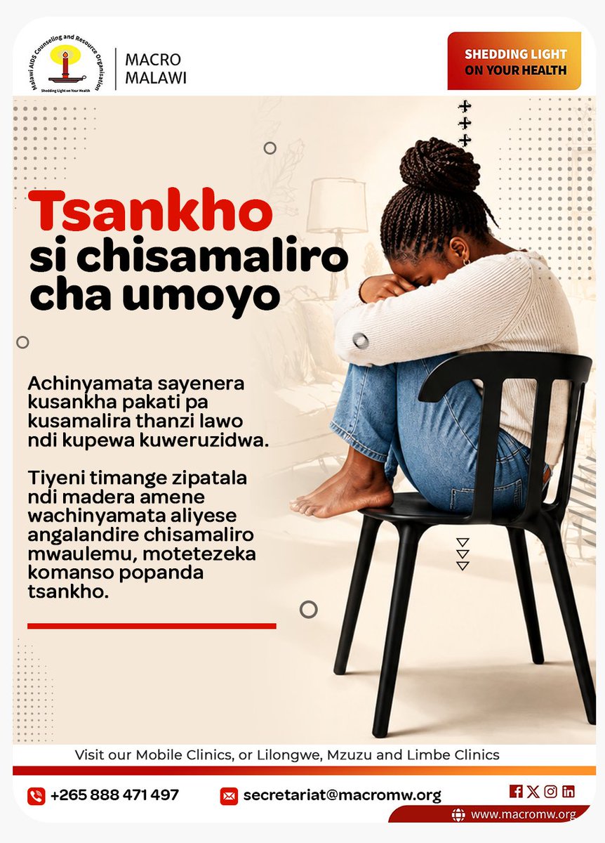 MACROMalawi's tweet photo. Thanzi la achinyamata siliyenera kubwera limodzi ndi chiweruzo. Tikamapanga malo olandilira chithandizo otetezeka komanso olandira aliyense, zimakhala zosavuta kuti achinyamata alankhule, apeze thandizo komanso asamalire thanzi lawo mopanda mantha. ❤️

#TithetseTsankho#MACROMw# https://t.co/gjssmOml8w