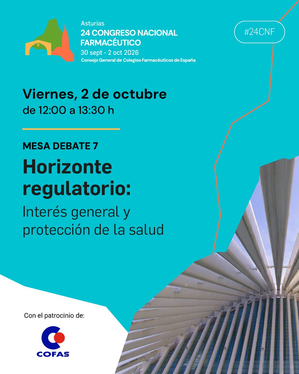Farmaceuticos_'s tweet photo. ⏰ En 15 minutos dará comienzo la Mesa Debate 7 

Horizonte regulatorio: interés general y protección de la salud

12:00-13:30 h
Auditorio Oviedo
Con el patrocinio de @iCOFAS

#24CNF https://t.co/oS8beRv6xg