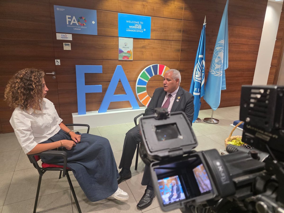 FAOADG_NENA's tweet photo. In my interview with @LBCI_NEWS, I highlighted the challenges facing farmers in Lebanon, FAO's support to sustain food production and safeguard livelihoods, and the wider implications of the conflict for food security across the region. https://t.co/L1SS762Q5k