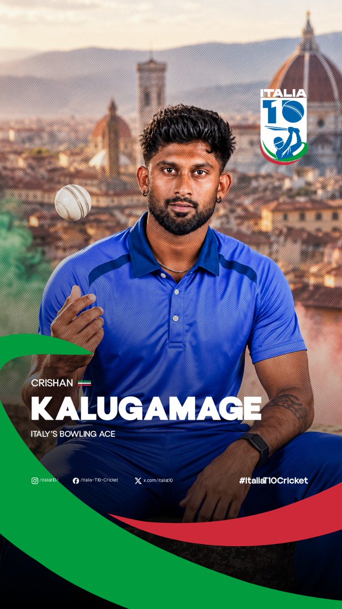 italiat10's tweet photo. Meet CRISHAN KALUGAMAGE 🇮🇹🏏
A bowler ready to make the ball do the talking.

MARQUEE PLAYER #04. An Italian international with a fearless approach and the power to change the game.

The secret is getting harder to keep. 🤫🏏

ITALIA T10 CRICKET. VIVA THE GAME. 
#ItaliaT10Cricket https://t.co/bWfe90vZrk