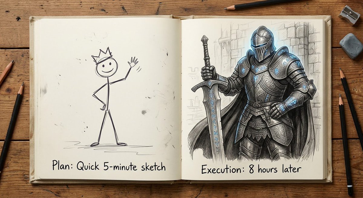 DRACHUCK_Y's tweet photo. Art vs. Perfectionism - Day 3
Me: I'm just going to do a quick 5-minute warm-up sketch today."
Also me 8 hours later: adding hyper-realistic shading, glowing runes, and backstory lore to a random knight... xx
Why does "simple" never stay simple when you hold a pencil?
* Save this if you also overcomplicate every small project!
4 Follow for Day 4 - where I promise to actually stick to 5 minutes (maybe).
