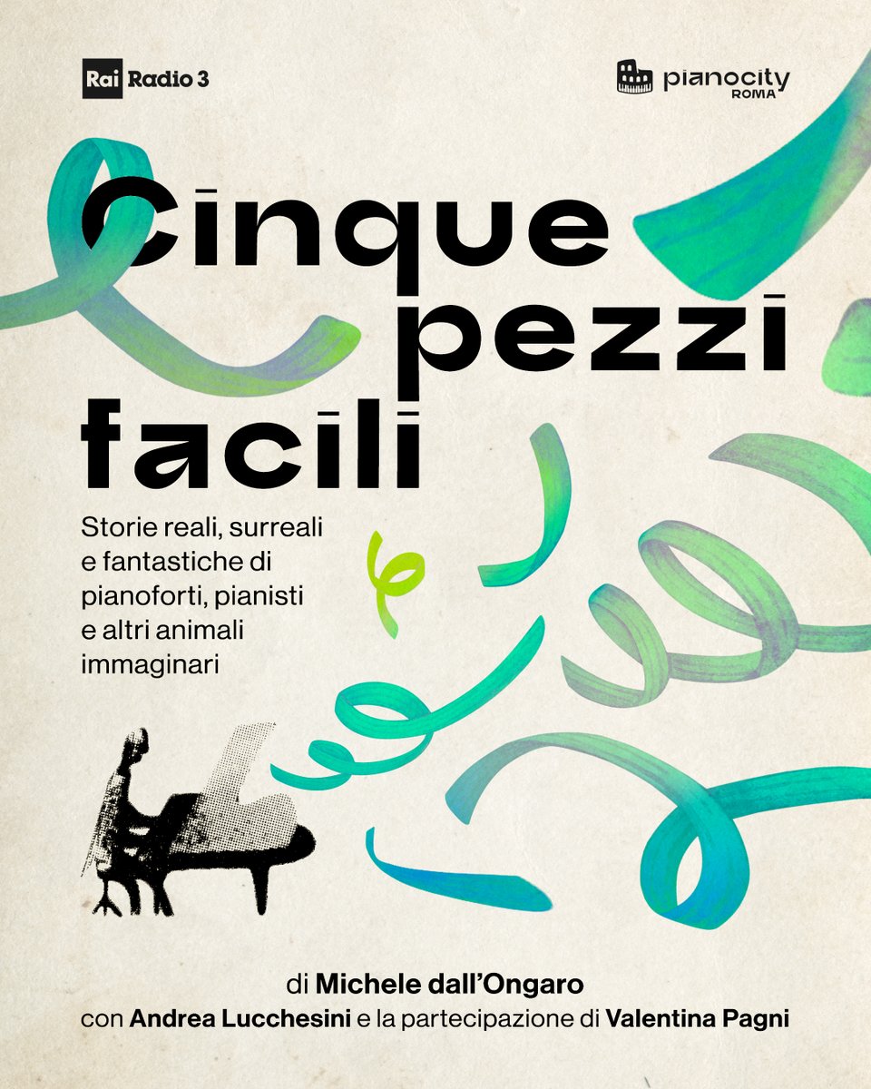 Radio3tweet's tweet photo. Una serata in diretta dalla sala A di via Asiago, in compagnia di storie reali, surreali e fantastiche di pianoforti, pianisti e altri animali immaginari. Cinque pezzi facili, di Michele Dall'Ongaro con Andrea Lucchesini e la partecipazione di Valentina Pagni, in collaborazione con #PianoCityRoma, dalle 20.30 alla radio e su RaiPlay Sound