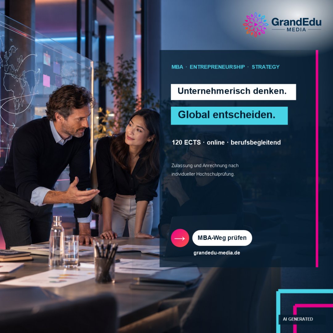 GrandEduMedia's tweet photo. Werbung: Unternehmerisch denken, global entscheiden: Der berufsbegleitende Online-MBA umfasst 120 ECTS. Zulassung und Anrechnung werden individuell von der Hochschule geprüft. https://t.co/2gq9UIzXLi https://t.co/AVoeeF7qDD
