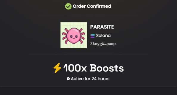 parasitedotfun's tweet photo. 100x boosts on solana:3kmygWKZBkCYrgZHKfiuB9UFKTcDLTFFsKo3BWpmpump are live ⚡ https://t.co/4Iy5ZDNXhT