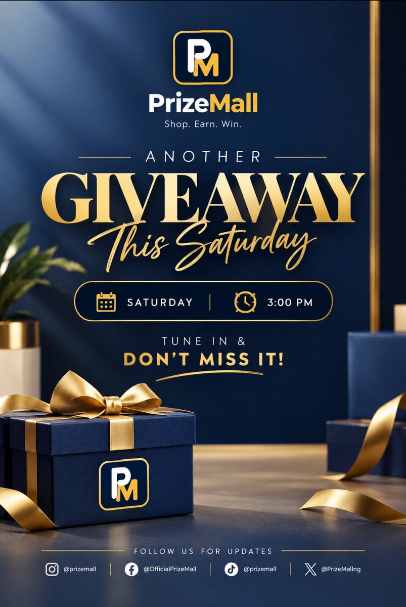 PrizeMallng's tweet photo. Another PrizeMall giveaway is happening! 🎉✨

Tune in this Saturday at 3PM and stand a chance to win! 🎁💙

Set your reminder, tell a friend, and make sure you’re following us so you don’t miss it. 👀

See you Saturday! 🏆

#PrizeMall #PrizeMallGiveaway #ShopEarnWin #SomethingIsComing