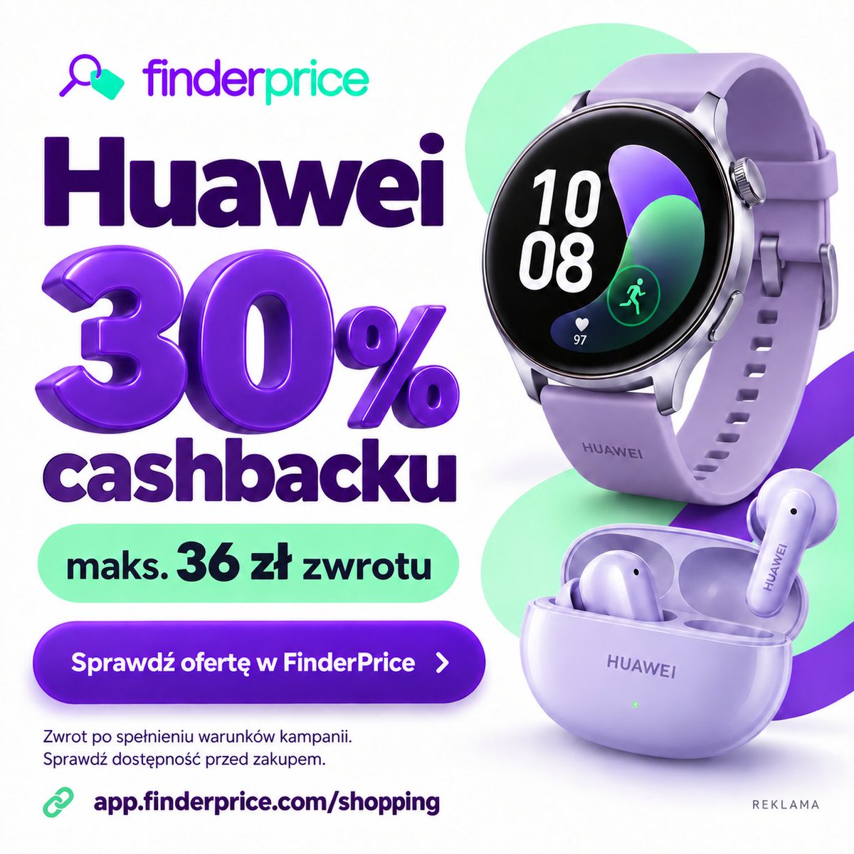 BacikJulia's tweet photo. Huawei: 30% cashbacku, maks. 36 zł przez FinderPrice 💚 Zwrot po spełnieniu warunków kampanii. Sprawdź dostępność przed zakupem: https://t.co/lKQBmjhpUr #Huawei #Cashback #Promocje #Elektronika #FinderPrice #reklama https://t.co/ZzzxXD8IxD
