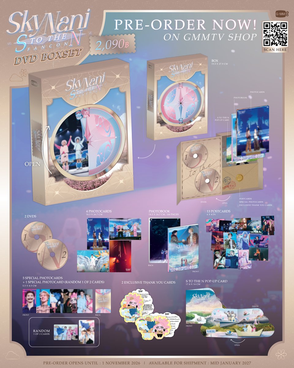 GmmtvShop's tweet photo. PRE-ORDER NOW! DVD BOXSET SKY NANI S TO THE N FANCON ON GMMTV SHOP

สั่งซื้อที่นี่ / Order Here
DVD BOXSET SKY NANI S TO THE N FANCON
https://t.co/eXcNYho5Ll

Pre-order opens now until November 1, 2026.
All purchase orders will be shipped sequentially starting from mid January 2027.

#SkyNaniSToTheNFancon
#GMMTV
