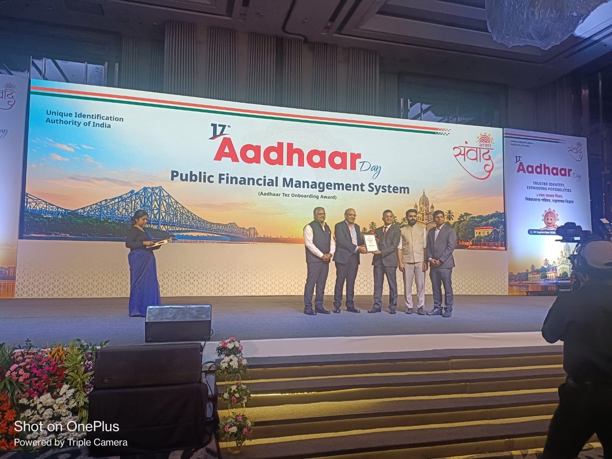 CGAofIndia's tweet photo. Proud to share that PFMS, under O/o CGA, has been honoured by @UIDAI for the fastest onboarding as an Aadhaar Authentication User Agency (AUA), reflecting O/o CGA &amp; its PFMS team’s commitment to strengthening security &amp; trust in India’s digital financial architecture.@FinMinIndia https://t.co/K0KRTdmv0w