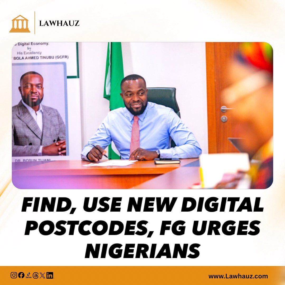 lawhauz's tweet photo. The Federal Government has launched the National Digital Alphanumeric Postcode System, assigning a unique 11 character digital postcode to every addressable building in Nigeria.
Read More Here 👇
https://t.co/itsmRmlOAA
#Lawhauz #DigitalPostcode #NIPOST #Nigeria #Postcode https://t.co/n0nmSWgmJZ
