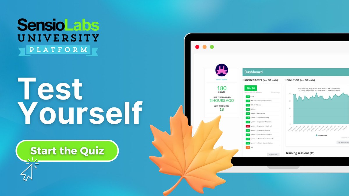sensiolabs's tweet photo. Fall into learning this October 🍂

🍁 Autumn is here! Time to refresh your #Symfony and #PHP skills

✅📈 Take our free 20-question MCQ on SensioLabs University, the #elearning platform from the creator of Symfony.

Test yourself now 👉 https://t.co/YpomAUJwo5 https://t.co/6H4l5Ik0LK