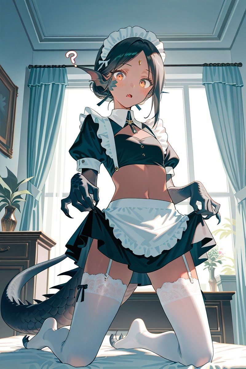 filthyAIcasual's tweet photo. Human companion, I saw in your telecommunications device something about an Argonian maid. It was quite stimulating. I thought i could reenact such a story. Is this how you imagine your maid? 
#alien #princess #maid #cute https://t.co/BTQujTLpny