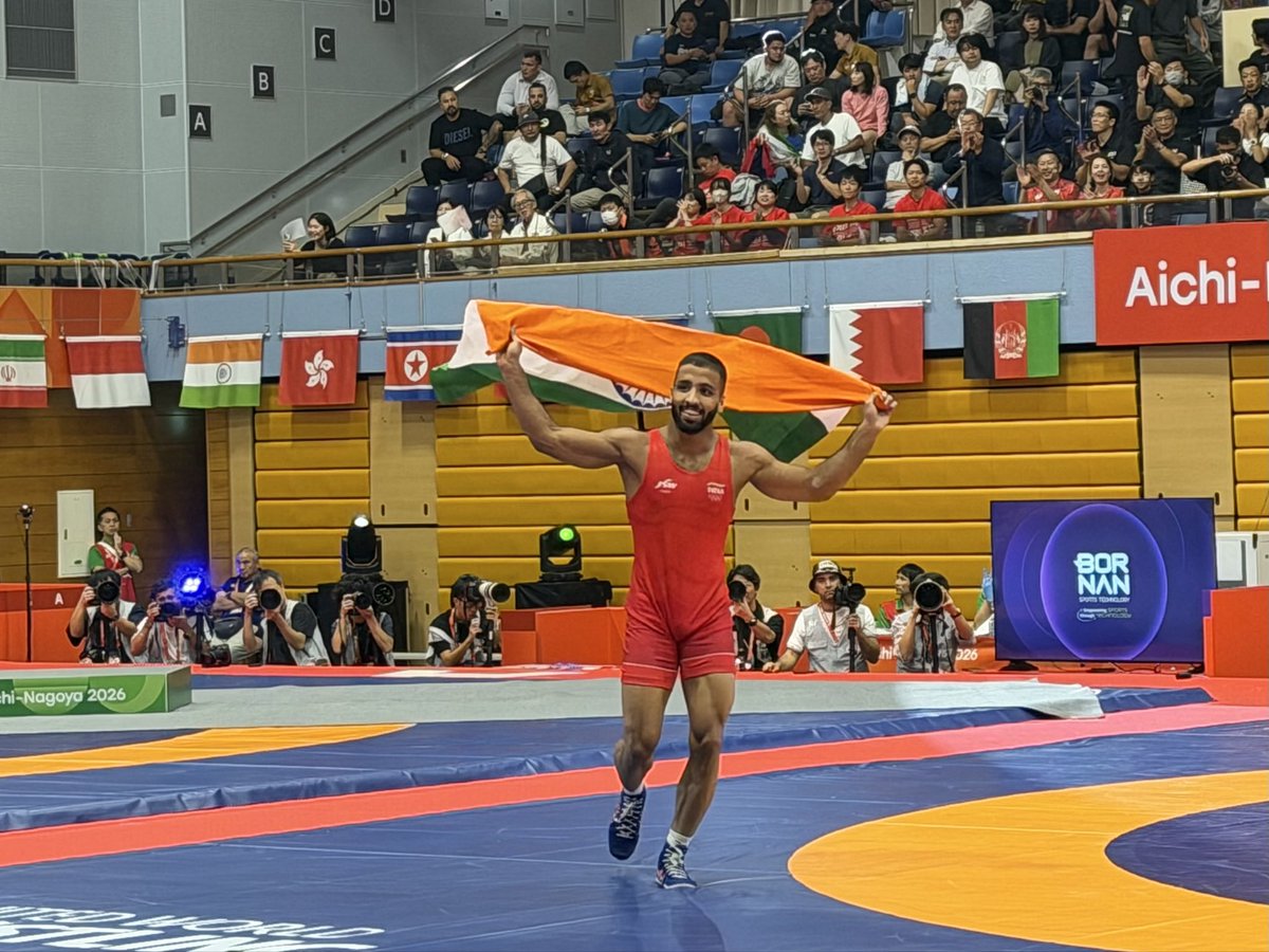 ParthJindal11's tweet photo. To witness that comeback was so special Sujeet you beauty! What a superstar! What a win. One more gold, wait two more, Ankush in the boxing - what a day this is turning out to be @AsianGames_2026 JAI HIND https://t.co/RcSWd8bp39