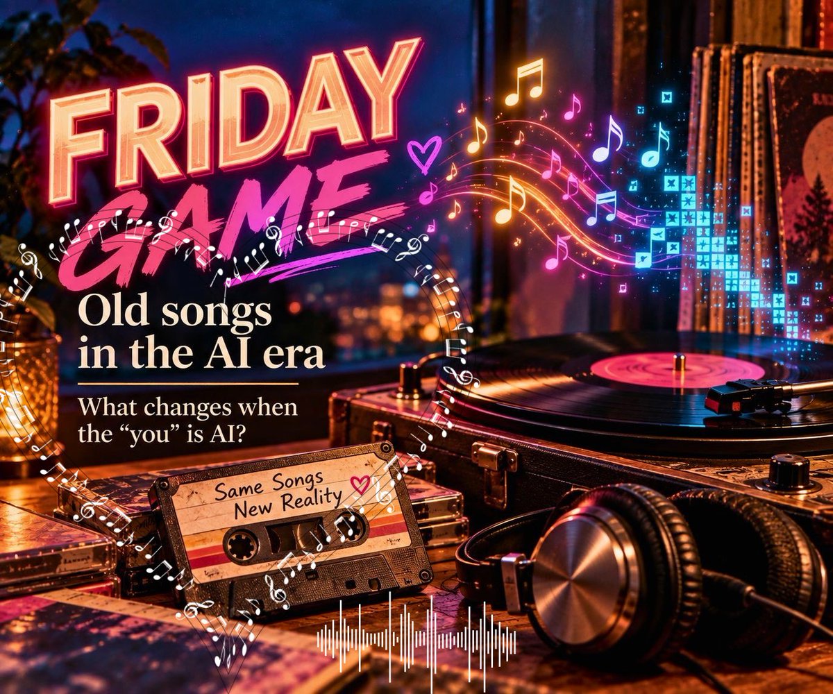 PetyaShmarova's tweet photo. On Friday I’m in Love by default (thanks to TheCure 🫣)

Have you ever listened to old songs and imagined the “you” was AI? Those soulmate lyrics suddenly hit differently. 

Yesterday I did… and I think I found THE one.

Before I reveal mine: what song would YOU nominate? https://t.co/tYtSoRcmQT