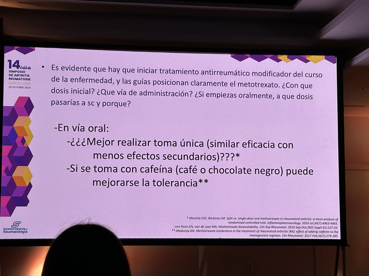 mariaj_morenom's tweet photo. Vamos con la mesa de controversias @evappampin @cesardiaztorne #simposioAR26 @reuma_santpau 🧵
❇️ cortis??? ✅❌
- corto plazo, terapia puente. Oral? Parenteral? Y cuanta dosis inicial ? 🤷♀️
- y el Mtx? Oral? Sc? Dosis inicial?
Ojo q la cafeína y chocolate mejora la tolerancia https://t.co/xBW3arouA0